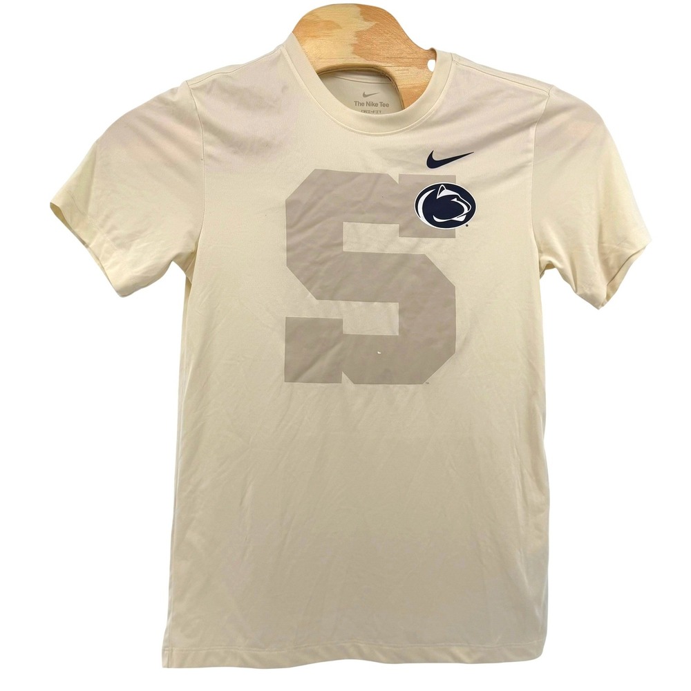 Nike Penn State Nittany Lions Dri-FIT T-Shirt Mens Small Cream Graphic Tee‎ PSU
